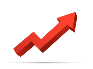 3D Red Transparent Glass Arrow Icon Represents Growth, Isolated On Transparent Background. Realistic vector 10 eps.