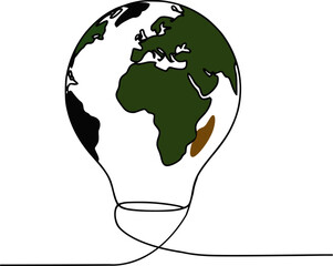 Earth shaped light bulb with green continents globe