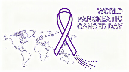 The purple ribbon and the world map represent the World pancreatic cancer Day and the concept of global concern, and are applicable to the global publicity scene of pancreatic cancer.
