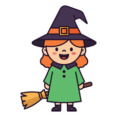 Cute Cartoon Style Little Witch Character Illustration for Halloween Event