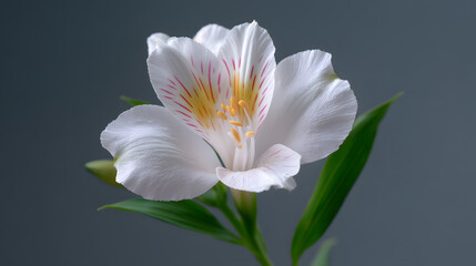 Fototapeta premium Petal Perfection: A detailed depiction of a delicate white flower with intricate patterns, captured with a soft focus.
