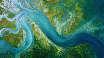 Aerial view of river winding through landscape