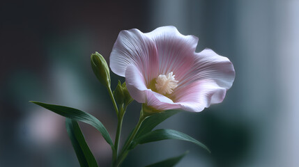 Fototapeta premium Delicate Bloom in Soft Light: A close-up showcases a radiant single flower, its petals gracefully unfurling. Bathed in soft light.