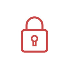 Red Padlock Icon: Simple, Minimalist Security Symbol, Privacy, Protection, Safety, Secure, Digital, Online, Data, Confidentiality, Access Control.