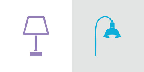 Simple Minimalist Table Lamp and Outdoor Light Icons: Purple and Teal Design