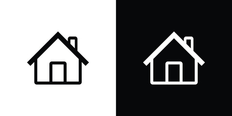 Simple House Icon: Minimalist Black and White Line Art Home Symbol