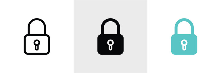 Padlock Icon Set: Black, White, and Teal Variations; Modern, Minimalist Security Design.