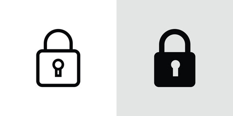 Padlock Icon: Line Art and Solid Black Versions, Security Concept, Minimalist Style.