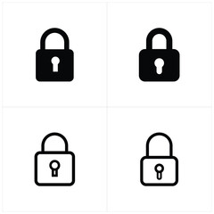 Four Padlock Icons: Solid, Outline, and Filled Styles in Black for Security and Privacy Designs.