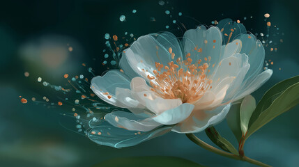 Ethereal Blossom: A delicate, translucent flower, its petals delicately rendered, floats in a soft-focus environment, exuding a sense of purity and serenity.