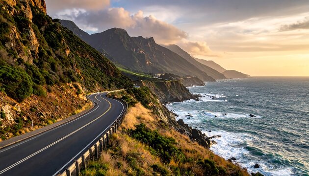 Scenic coastal highway at sunset