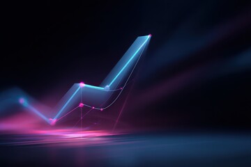 Luminous Blue Growth Arrow Ascending in a Dark, Neon-Lit Digital Space.