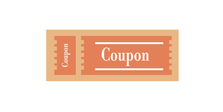 Flat design illustration of a colored coupon with "Coupon" text, perfect for discount, offer, or sale concepts.