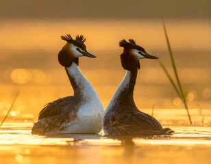 Golden hour waterfowl serenely swimming