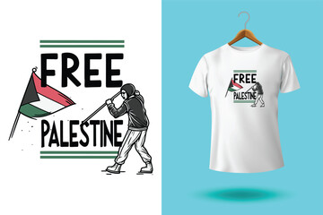 Free Palestine design with Palestine flag. Designing elements for placard, poster, banner, t-shirt.