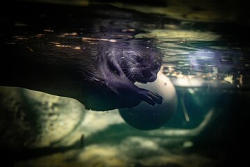 Nutria bajo el agua en el desierto de Sonora