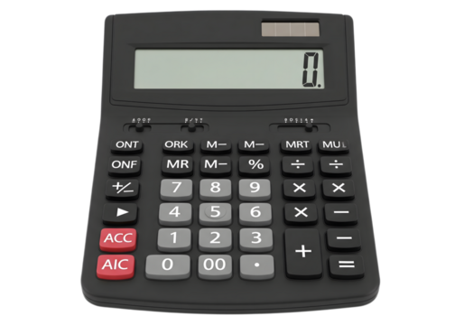 Black electronic calculator with large display and numeric keypad, essential office supply for accounting, finance, business calculations, and educational use