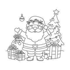 Santa Claus with gifts and Christmas tree on a white background. EPS 10.
