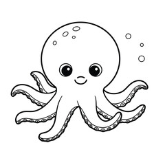 Smiling cartoon octopus with suction cups on a white background. EPS 10.