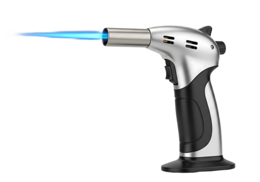 Professional butane torch lighter with adjustable blue flame, refillable culinary blow torch for kitchen cooking, baking, crème brûlée, soldering, and DIY projects