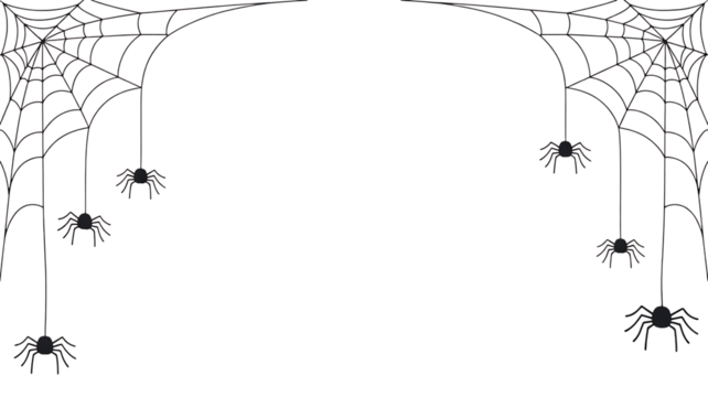 Spooky Spiderwebs with Hanging Spiders Halloween Decorations and Party Elements on a White Background - Graphic Design