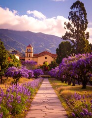 Naklejka premium A scenic path leading to a church