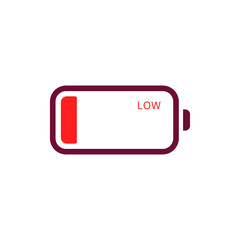 Low battery icon with red indicator and text on white background