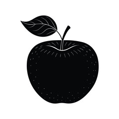 Black Silhouette of an Apple with a Leaf Keywords: apple, fruit, silhouette, black and white