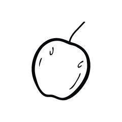 Hand Drawn Outline of a Single Apple with Stem Keywords: apple, fruit, food, nature, healthy