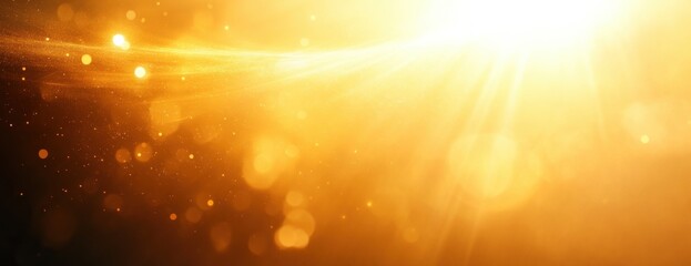 Bright warm golden sunlight rays with glowing particles and soft bokeh effect creating a radiant and uplifting atmosphere