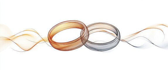 Abstract intertwined rings formed from flowing, colorful translucent lines creating a continuous wave-like pattern on a white background