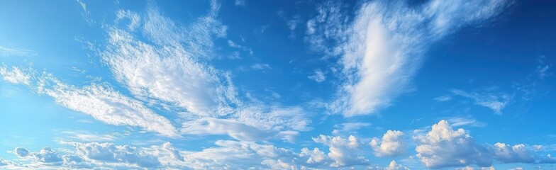 Obraz premium Bright blue sky with scattered white clouds on a clear day, evoking a sense of calm and open space