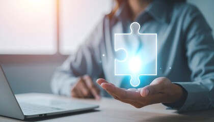 Fototapeta premium ホログラフィックなピースが示す課題解決と未来志向のビジネスコンセプト