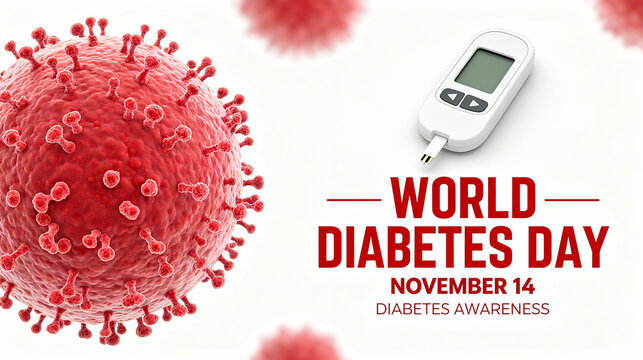 Virus and blood glucose meter, representing the world diabetes day and diabetes cognition concept, is applicable to the diabetes day knowledge popularization scene.
