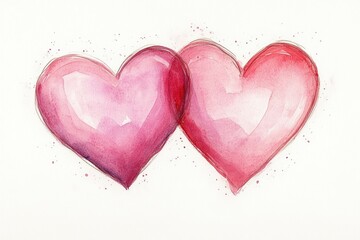 Two overlapping watercolor style pink hearts symbolizing love and connection on a white background