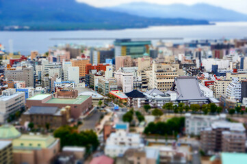 鹿児島の街並みと海を一望できるビルからの風景