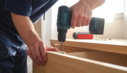 A person using a drill to assemble furniture