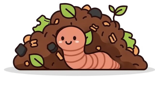 Cute Worm in a Compost Pile.