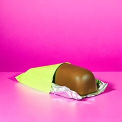 Bright Pink Background Chocolate Bar in Neon Wrapper Surprising Pop of Color and Sweetness