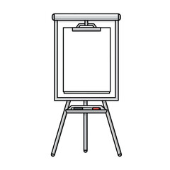 A detailed illustration of a white flip chart on a tripod stand, ready for presentations.