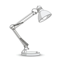 A classic articulated swing-arm desk lamp with a round base, depicted in a clean vector illustration style on a white background.