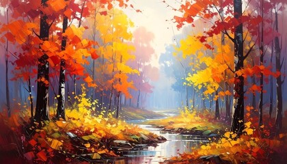 Autumnal forest scene with a creek