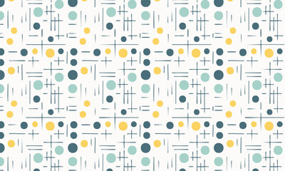 Playful Retro Geometric Seamless Pattern with Colorful Dots and Lines