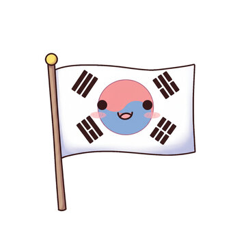 Cute South Korean Flag Cartoon Character on Black Background