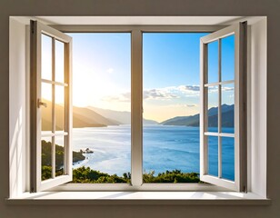 Panoramic view through an open window