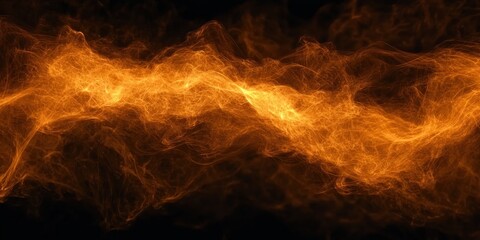 Abstract flowing fiery orange smoke or light wave against a black background evoking energy and motion
