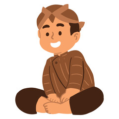 Cute Cartoon Style Javanese Boy Character Sitting Illustration with Smile