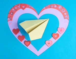 Paper airplane inside a heart-shaped frame