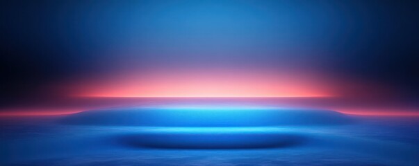 Abstract smooth layers blending blue and pink hues creating a futuristic glowing horizon with a serene, calm atmosphere