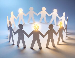 Paper cutout figures in a circle, light emanating from central figure